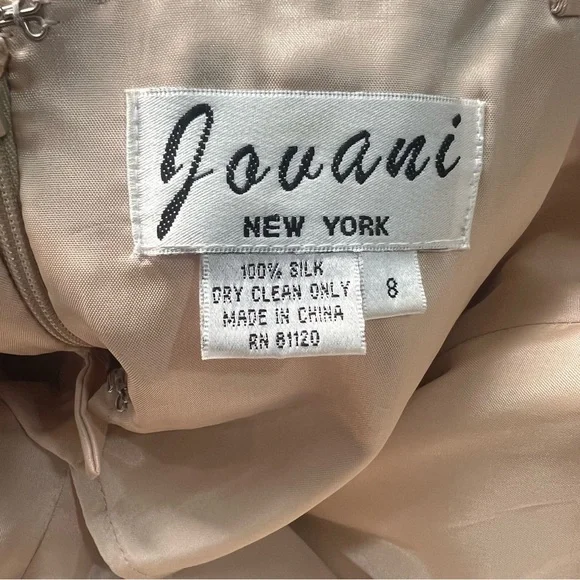 Jovani Beaded Evening Gown Beige Neutral MOB Floor Length Dress Ornate Occasion - Picture 6 of 12